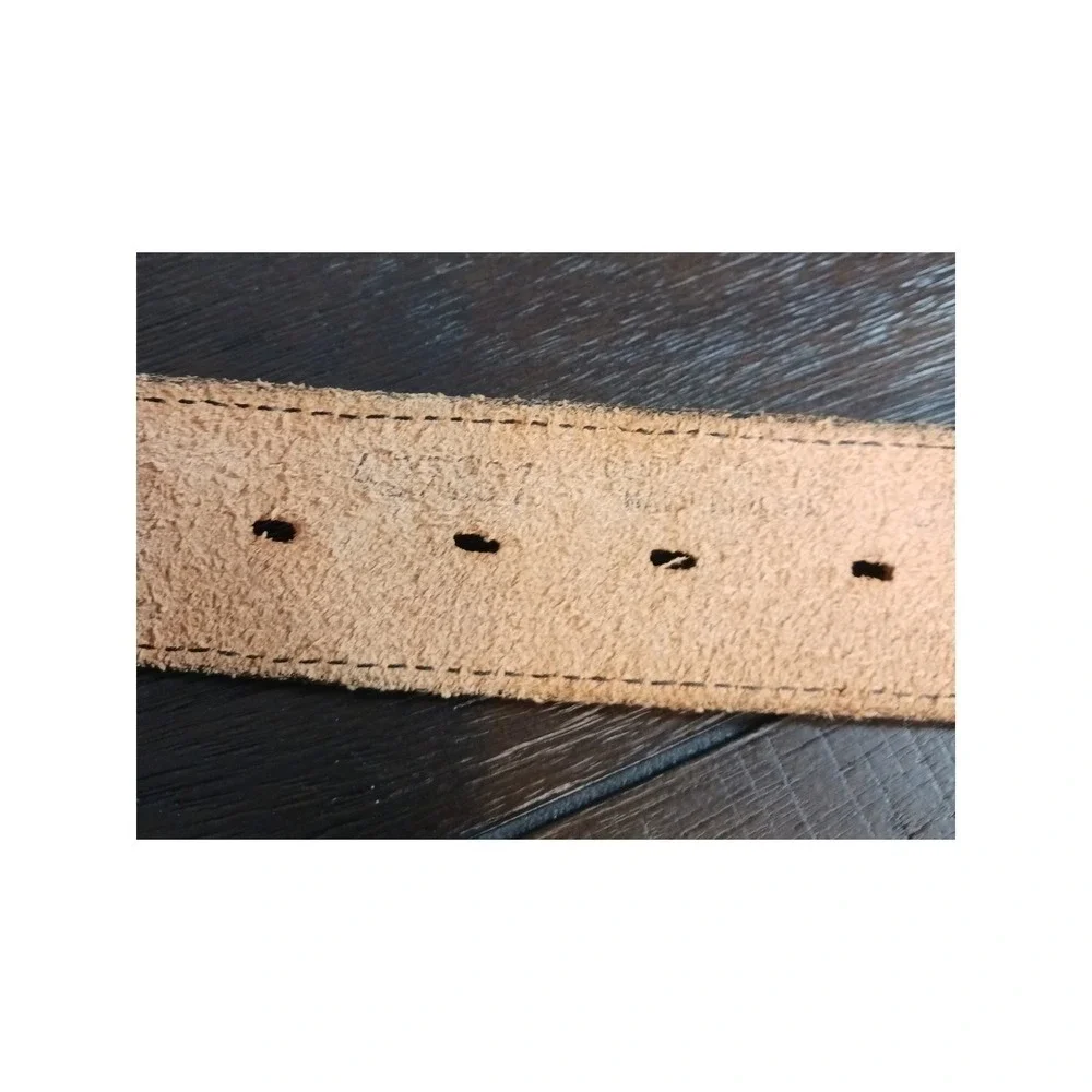 Moose Buckle Leather Belt Men's 34 Blue Western Made USA Novelty Hunting